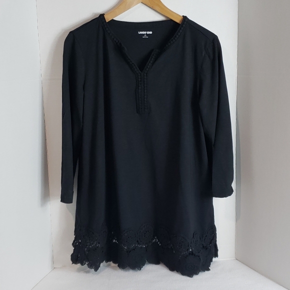 Lands' End Black W/ Crochet Detail Tunic Top, L